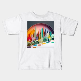 3D Effect Papercut Art - Cityscape Scene Kids T-Shirt